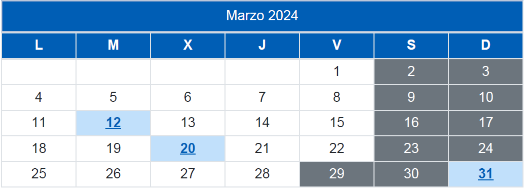 Calendario del contribuyente / Marzo 2024