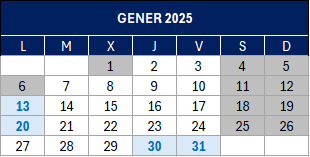 Calendari del contribuent / gener 2025