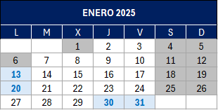 Calendario del contribuyente / enero 2025